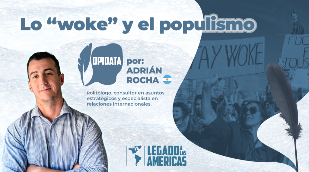 Ilustración conceptual del activismo woke enfrentando valores democráticos tradicionales.
