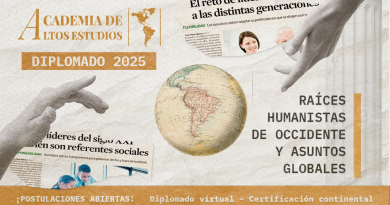 Imagen promocional del Diplomado 2025 “Raíces Humanistas de Occidente y Asuntos Globales”, con logotipo de la Academia de Altos Estudios, arte clásico y elementos simbólicos sobre liderazgo.
