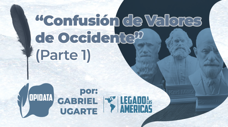 Bustos de Karl Marx, Charles Darwin y Sigmund Freud representando las corrientes ideológicas que desafiaron los valores tradicionales de Occidente.