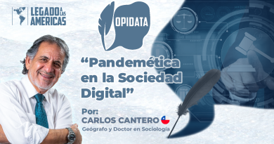 Retrato del Dr. Carlos Cantero con fondo digital simbólico (mazo de justicia, pantallas y circuitos). Título del artículo: "Pandemética en la Sociedad Digital".