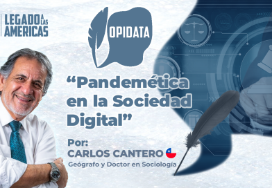 Retrato del Dr. Carlos Cantero con fondo digital simbólico (mazo de justicia, pantallas y circuitos). Título del artículo: "Pandemética en la Sociedad Digital".