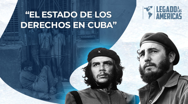 Niños cubanos en situación de pobreza extrema de fondo, con imágenes superpuestas de Fidel Castro y el Che Guevara en primer plano; refleja la crisis social y económica en Cuba y la falta de derechos fundamentales.