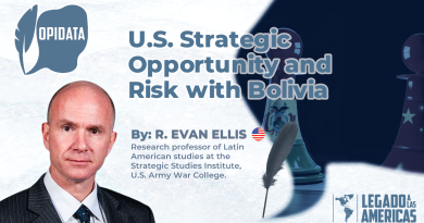 R. Evan Ellis beside the title “U.S. Strategic Opportunity and Risk with Bolivia,” featuring chess pieces symbolizing geopolitical competition in Latin America.