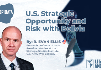 R. Evan Ellis beside the title “U.S. Strategic Opportunity and Risk with Bolivia,” featuring chess pieces symbolizing geopolitical competition in Latin America.