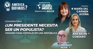 Conversatorio “América: ¿Quo Vadis? ¿Un presidente necesita ser populista?”, organizado por Legado a las Américas, con la participación de la exministra María del Carmen Aceña (Guatemala) y la exasambleísta Ana Belén Cordero (Ecuador).