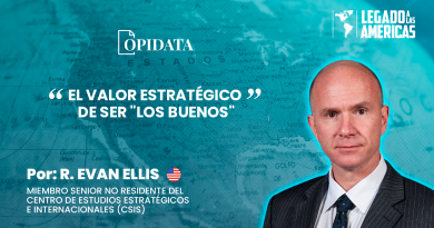 R. Evan Ellis sobre mapa de Estados Unidos en artículo Opidata titulado “El valor estratégico de ser Los buenos”.