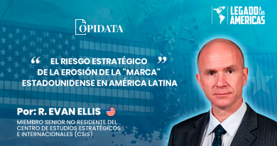 Portada del artículo “El riesgo estratégico de la erosión de la marca estadounidense en América Latina”, de R. Evan Ellis para Opidata y Legado a las Américas.