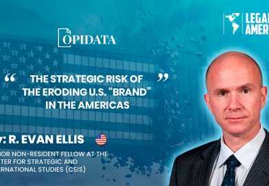 Cover image for the article “The Strategic Risk of the Eroding U.S. Brand in the Americas” by R. Evan Ellis for Opidata and Legacy of the Americas.