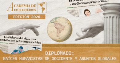 Portada oficial de la Academia de Altos Estudios 2026 de Legado a las Américas con globo terráqueo de América Latina, manos inspiradas en “La creación de Adán” y estética clásica grecorromana.